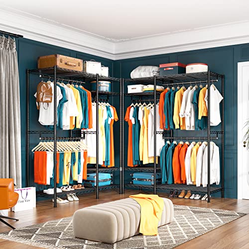 Raybee 77" Clothes Rack, Heavy Duty Clothing Rack Loads 650Lbs, Metal Clothes Racks For Hanging Clothes, Commercial Garment Rack, Freestanding Closet Metal Wardrobe Closet, 77"H X45.5"W X16.5"D, Black #TOP2