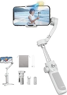 Feiyutech VB4 Kit Stabilisateur Smartphone avec Suivi 3 Axes,Traceur Magnétique AI 2-en-1&Lumière de Remplissage ACC.,Tige d'extension de 216mm,Charge utile de 260g,Stabilisateur pour iPhone/Android