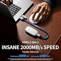 PHIXERO P20 Portable SSD 2TB bis zu 2000MB/s, USB 3.2 Gen 2X2 Externe Solid State Drive, USB C zu C&A für Smartphone, Tablet, PC, Laptop (Weiß) – Ansicht 2