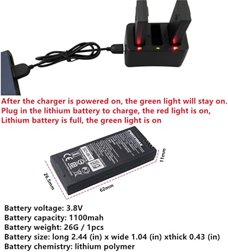 Miniatura 3 de Fytoo para Tello Four-axis Aviones Repuestos Drone Control Remoto 2PCS 3.8V 1100mah Batería de litio con 3 en 1 Cargador Negro