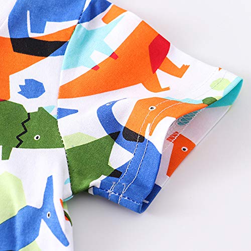Image of KISBINI Toddler Boys Summer Clothes Set Hawaiian Cotton T-Shirt and Shorts Set Dinosaur Sharks Clothing Set