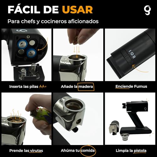 Miniatura 6 de Fumus - Ahumador De Alimentos Profesional - Ahumador De Carne 5 Sabores Chips De Virutas Europeo Incluidos - Cocktail Smoker Kit Con Disco Para Cócteles Recetario Digital