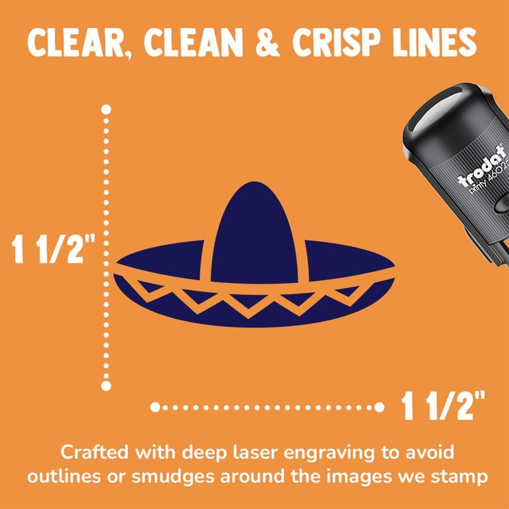 Sombrero Mexico Mexican Fiesta Hat Self-Inking Rubber Stamp Ink Stamper for Stamping Crafting Planners - 1-1/2 Inch Large - Blue Ink