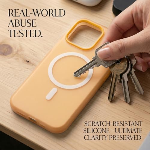 Image of amazon basics Luxury MagSafe Compatible Magnetic Case for iPhone 15 Pro | Soft Touch Matte Pastel Finish | Shockproof Back Cover with Camera Protection (Orange)