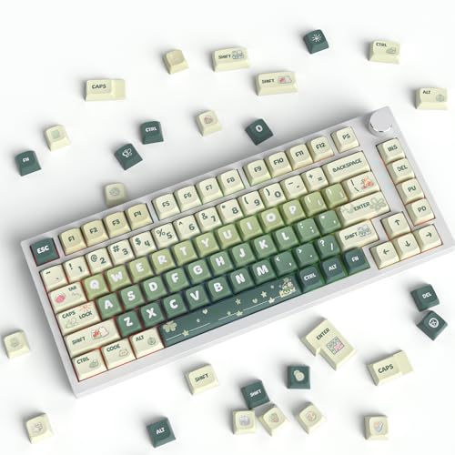 Image of Guffercty kred 133 Keys XDA Profile Green keycaps 75 Percent Cute PBT Keyboard Caps with ISO Keys for 60% 65% 75% 96% Mechanical Keyboard (Light Green)
