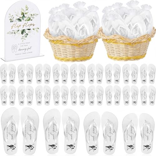 Image of 24 Pairs Bulk Flip Flops for Wedding Guests | Reception Sandals, Wedding Party Favors with Sign, Size Cards, Bagged, Dance Floor Slippers