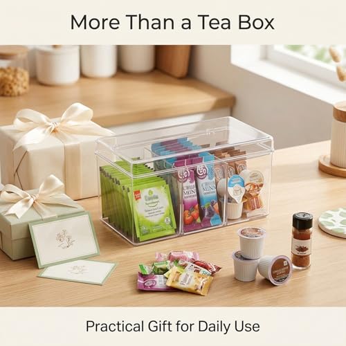 Punorric Tea Bag Holder with Lid, 3 Compartment Coffee Packet Storage Container with Removable Partition, Tea Bag Storage Organizer Sachet Holder for Drink Pouches - Image 7