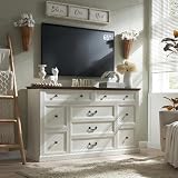 IFGET Farmhouse 9 Drawers Dresser for Bedroom, 60" Wide Wood Rustic Chest of Drawers, Large Storage Dressers Organizer for Bedroom, Living Room, Hallway, Dining Room-White