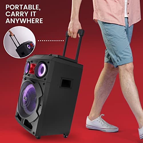 Pyle Portable Bluetooth Pa Speaker System - 800W 10” Rechargeable Speaker, Tws, Party Light, Led Display, Fm/Aux/Mp3/Usb/Sd, Wheels - Wireless Mic, Remote Control, Tablet Holder Included - Php210Djt #TOP5