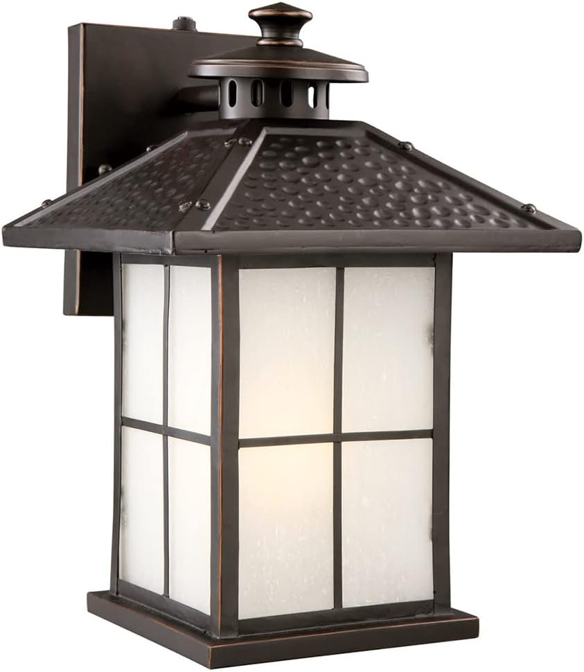Design House 516781 Gladstone Traditional LED 1-Light Outdoor Wall Mount Dimmable Frosted Seedy Glass and Dusk to Dawn Photocell Sensor for Porch Entryway Patio Garage, Oil Rubbed Bronze Oil-Rubbed Bronze Gladstone