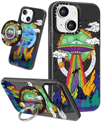 Lotadilo for iPhone 14 Case for Women - Girls Kawaii Design Compatible with Magsafe Magnetic Ring Holder Stand UFO Alien Phone Covers Aesthetic Girly TPU Funda for 14