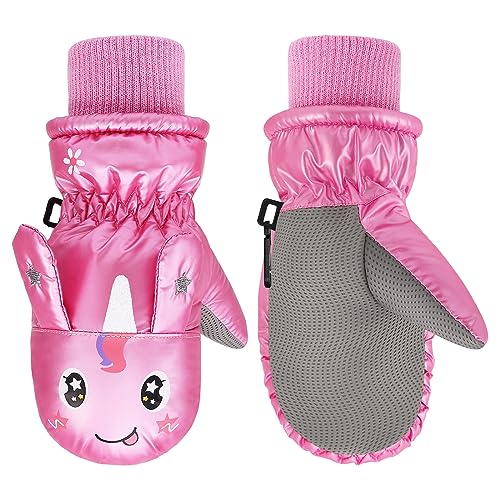 MoKo Kinder Winterhandschuhe - Wind- und wasserdicht, Skihandschuhe für Jungen und Mädchen (2-4 Jahre) - Pink