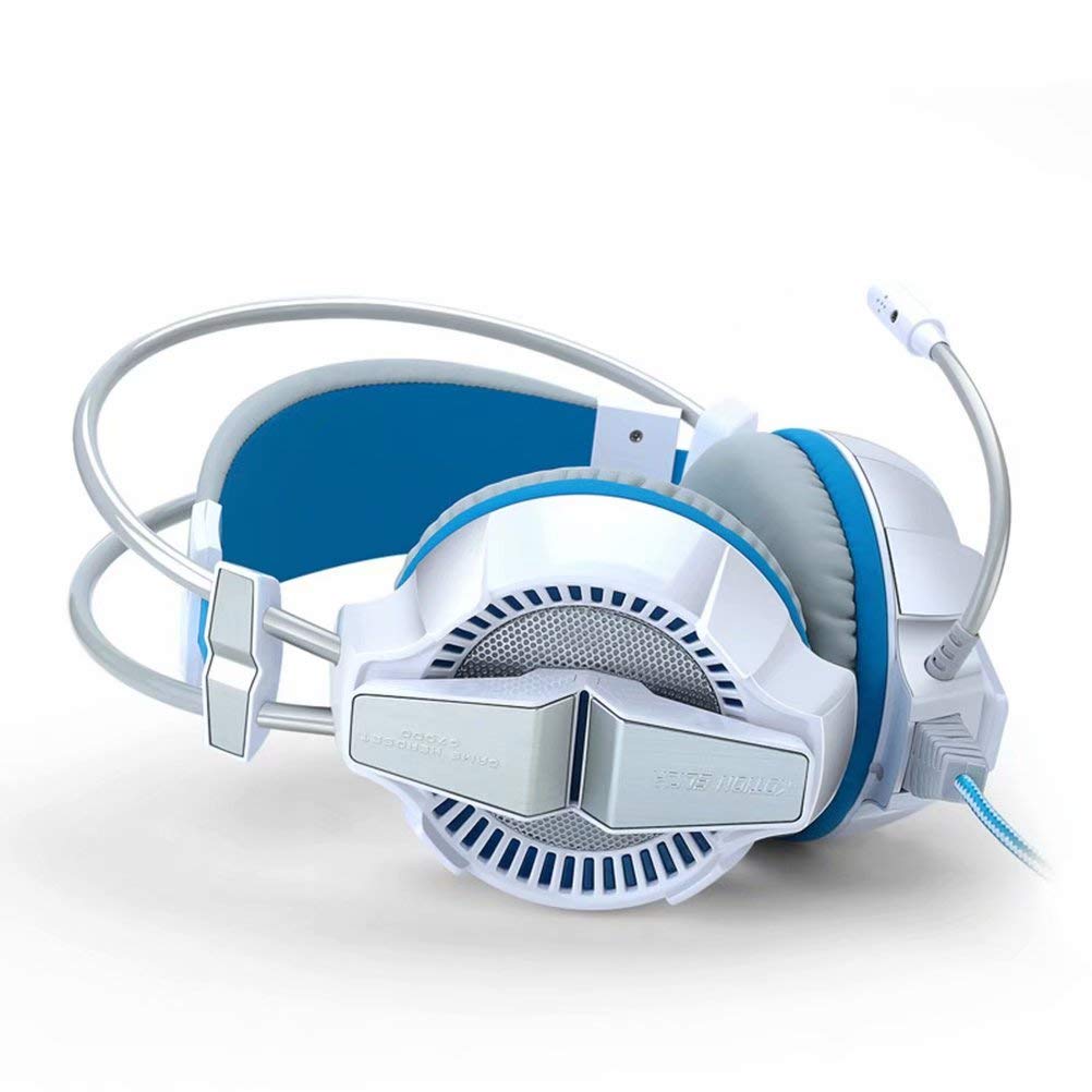 CSZH 7.1 Virtual Bass Surroun Headphones Cuffie Headban con microfono per Xbox One PC Laptop Tablet Mac Smart Phone (bianco blu)