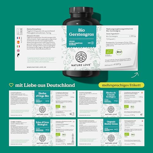 Gerstengras Nature Love Bio – 1500 mg pro Tagesdosis in 180 Kapseln