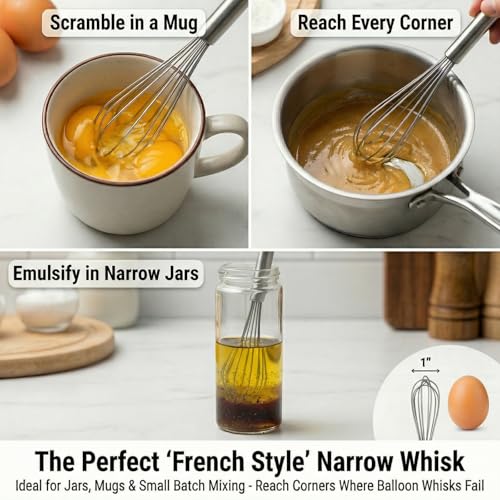 Image of 11-Inch Slim French Whisk, Small Whisk, 18 /8 Stainless Steel, Long Handle