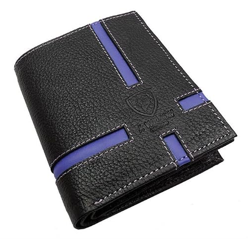Image of J. Wilson London Designer Real Leather Mens Women Wallet Card Holder Bifold Purse with Gift Box (Blue Black)