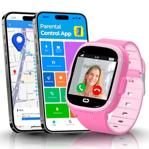 Emojikidz Kids Smartwatch with SIM Card – Ages 4-12 | GPS Tracker, SOS Alarm, Two-Way Voice & Video Calls, Camera, Remote Monitoring, School Mode, Parental Controls – Pink