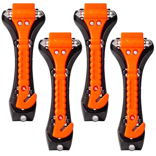 HONGCI 4 Pack Emergency Car Window Breaker Life Hammer with Seatbelt Cutter, Car Glass Breaker Seat Belt Cutter and Window Breaker 2-in-1 Car Safety Hammer for Bus Truck Van Car Escape Tools