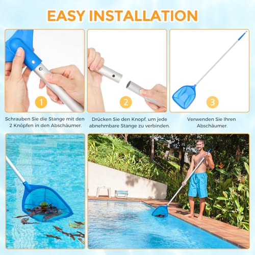 Miniatura 5 de Sunnila Red De Skimmer Para Piscina, Fina Skimmer Red, Juego Estable Con Barra Telescópica De 1,14 M, Para Piscina, Spas, Estanques, Jacuzzis