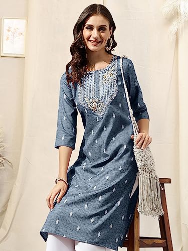 Image of MIRCHI FASHION Women's Straight Fit Paisley Printed And Embellished Kurta Set with Dupatta and Trouser