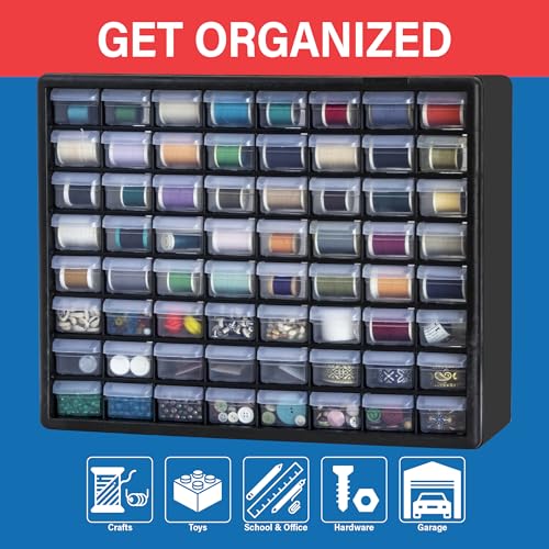 Akro-Mils 64-Drawer Plastic Drawer Storage Cabinet for Garage Organization, Bead Organizer, Building Bricks Storage, Teacher Toolbox, Makeup Organizer, 20" W x 6" D x 16" H, 10164 Black by Akro-Mils - Image 3
