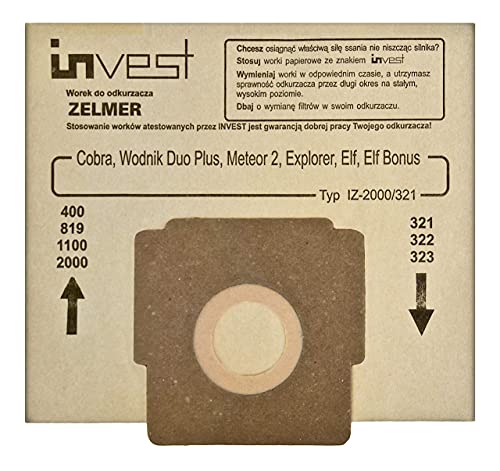 Invest Lot de 10 sacs en papier pour aspirateur Zelmer Hanseatic 1400 1500, Bestorn K2000