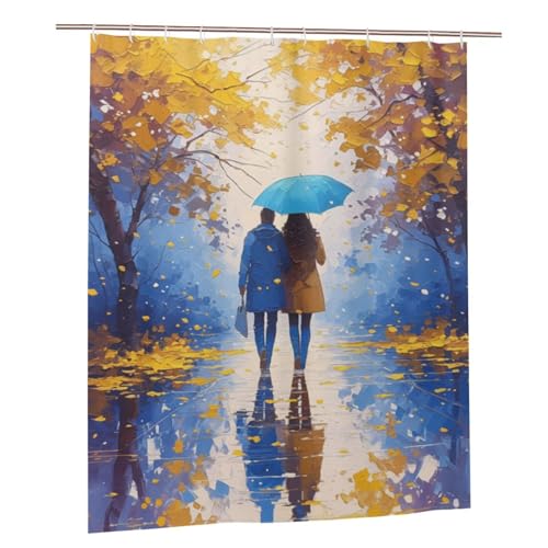 Cortina De Ducha 240x180cm, Pareja Cortina Ducha Paraguas Cortina Baño con 12 Plástico Ganchos, Impermeable Lavable Shower Curtain para Baño Familiar y Baño de Hotel Decor Otoño, Regalo Mujer Hombre