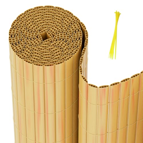 Hebitod PVC Sichtschutzmatte, Sichtschutzzaun 100x300cm Verdreifachen Verstärkung Innen, Balkon Sichtschutz mit Kabelbindern, Balkonverkleidung Windschutz für Balkon, Garten, (Bambus)