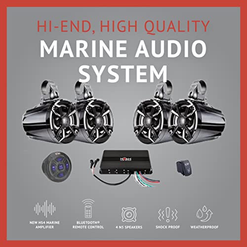 Noam Nutv5 Quad - Marine Atv/Golf Cart/Utv Stereo System Kit – Including 4 Waterproof Tower Speakers, Weatherproof Controller/Head Unit With Bluetooth And Aux Input And Four Channels Amplifier #TOP1