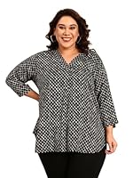 The Pink Moon Women's Regular Fit Plus Size Top - (TOP_Vneck_GEO_Black_5XL)