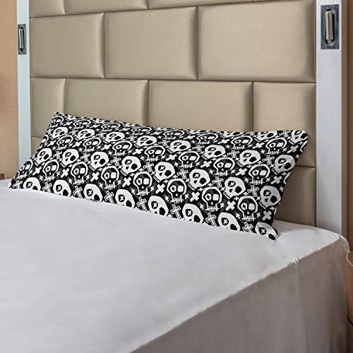 Lunarable Skull Body Pillow Case Cover With Zipper, Contemporary Goth Themed Continuous Pattern With Skeleton Heads, Decorative Accent Long Pillowcase, 21" X 54", Grey Charcoal #TOP1