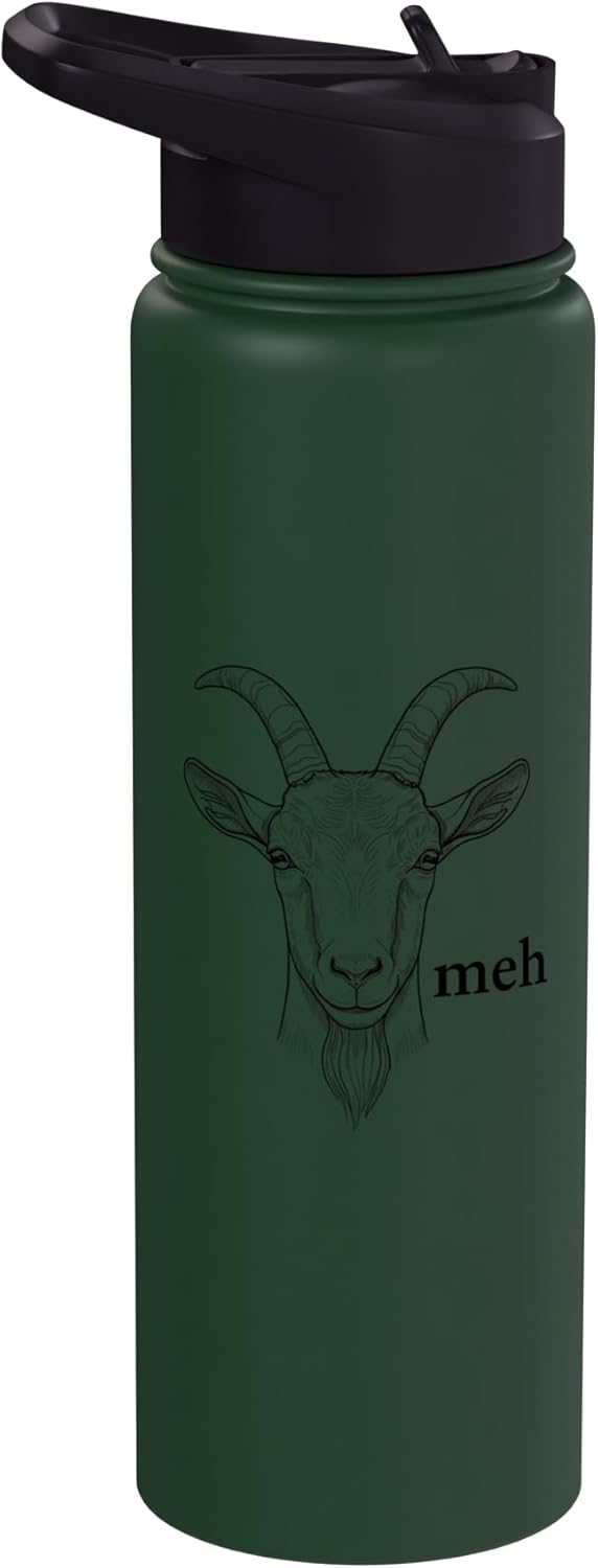 Goat Meh Funny Farm Animal Illustration Humor Stainless Steel Insulated Water Bottle