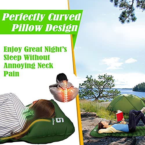 Ellogear Camping Self-Inflating Air Sleeping Pad Mat Foot Pump With Pillow, Great Compact Air Sleeping Pad For Tent Travel, Backpacking, Hiking, Sleeping Over (Green) #TOP5