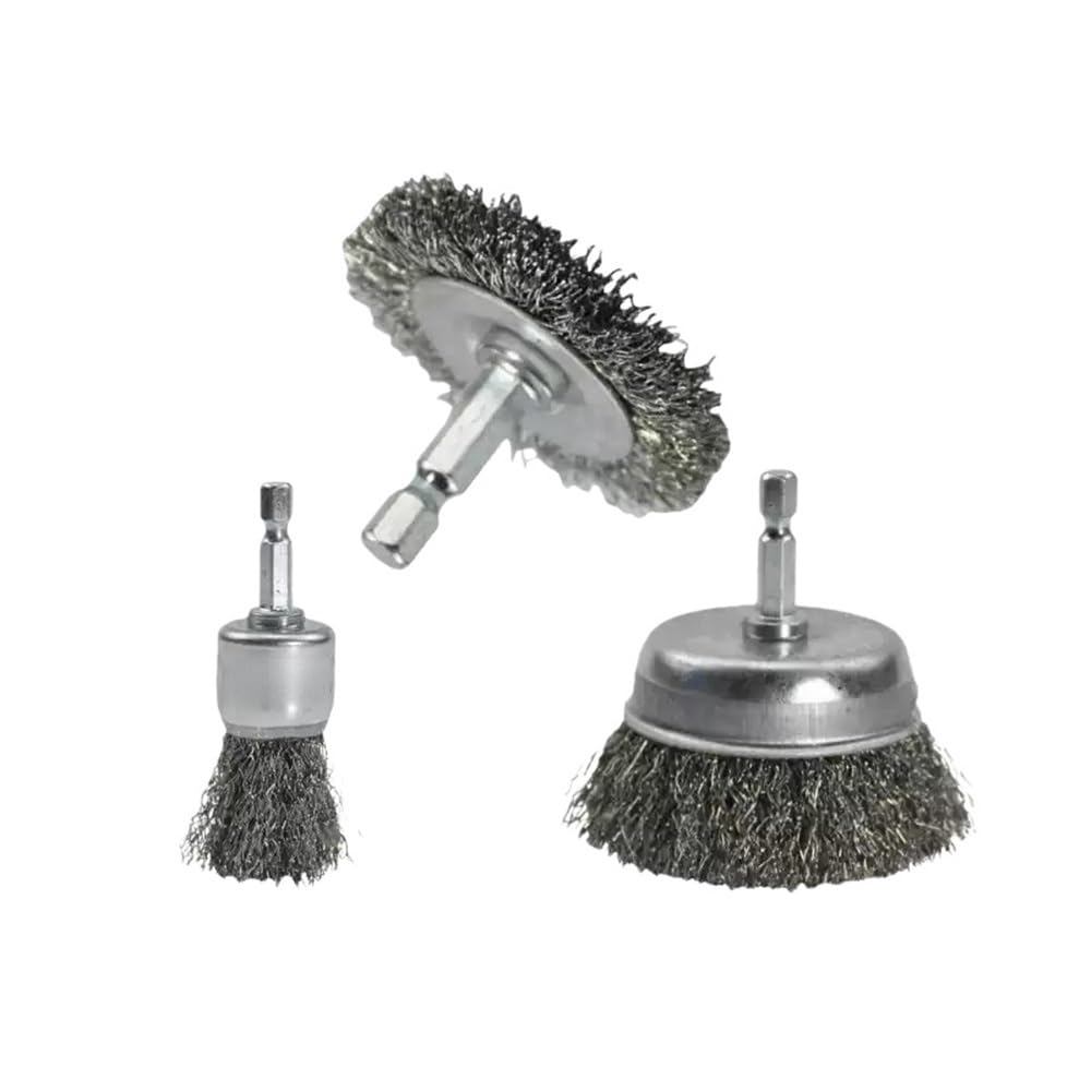 Lot de 9 brosses métalliques à tige hexagonale et à gros poils ondulés, en acier au carbone renforcé de 0,012 pouce de diamètre