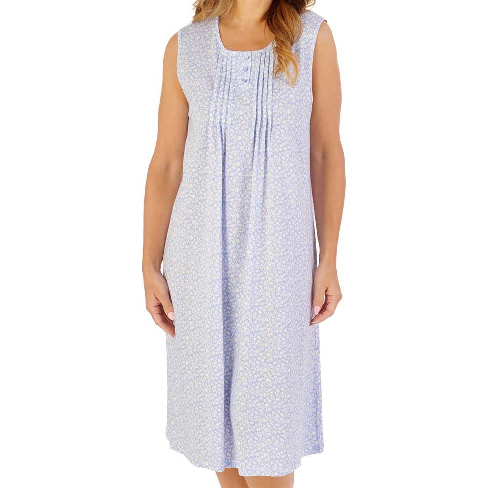 Slenderella Spring Petal Build Up Shoulder 42 Inch Cotton Nightdress (12/14, blue)