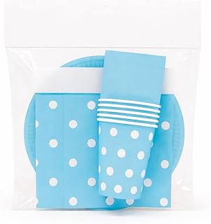 Disposable Polka dot blue Cup plate and tissue set of 6
