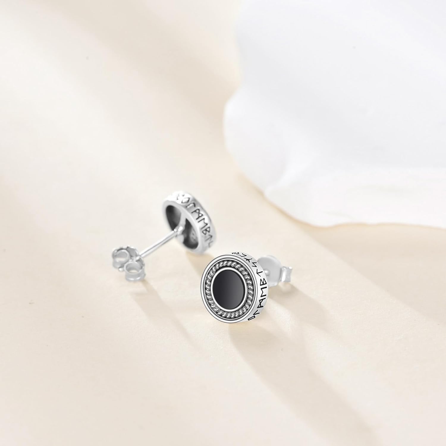 Viking Runes Stud Earrings for Men Sterling Silver Black Onyx Earrings Viking Jewelry Gifts - Image 5