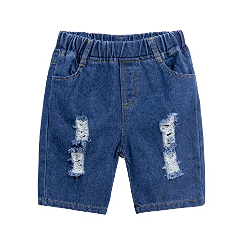 Mud Kingdom Toddler Boys Denim Shorts Fashion Ripped Deep Blue 4T