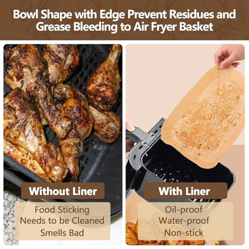 UBeesize Air Fryer Paper Liners Disposable for Ninja, 250 PCS Non Stick Parchment Paper for Ninja DZ201/DZ401 Dual, Oil Proof, Water Proof Food Grade Air Fryer Accessoriess(Rectangle - 8.5"X5.5") by UBeesize - Image 3