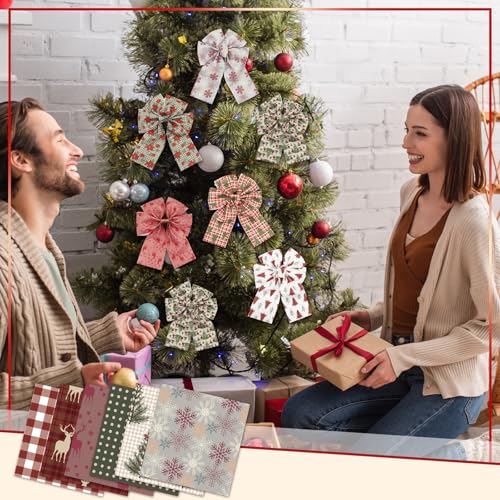 Oudain 60 Pcs 10 x 10 Inch Woodland Christmas Quilting Fabric Vintage Christmas Fat Squares Patchwork Precut Strips Reindeer Poinsettia Plaid Snowflake Fabric Bundles for Xmas Winter DIY Craft Sewing
