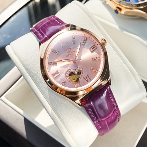 Image of OLEVS Watches for Women Automatic Ladies Watch Mechanical Leather Strap Self-Winding Diamond dial Waterproof