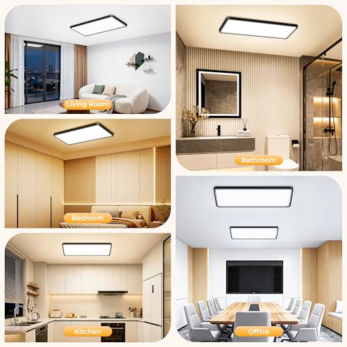 Deckenlampe LED Deckenleuchte Flach, 58x22x2.9 CM LED Panel 32W 2900LM 3000K/4000K/6500K IP44 Küchenlampe Decke, Lampen Deckenlampen Lang für Wohnzimmer Schlafzimmer Küche Badezimmer Flur, Schwarz