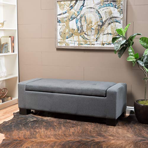 Christopher Knight Home Guernsey Fabric Storage Ottoman, Charcoal 20x50.25x16.75 inches by GDFStudio - Image 4