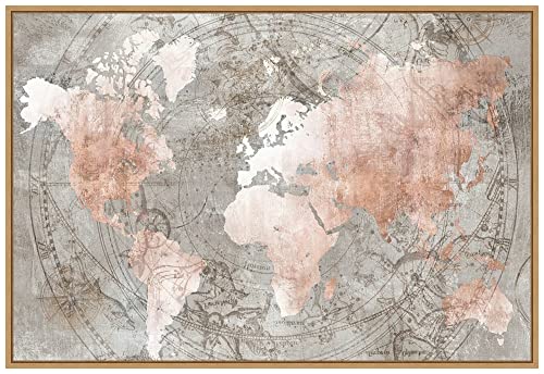 Amanti Art Framed Canvas Wall Art 23x33 Celestial World Map (Pink) by Isabelle Z, Framed Wall Art Canvas, Maps Artwork, Modern Decor, Large Poster Painting for Living Room, Bedroom, Bathroom, Kitchen