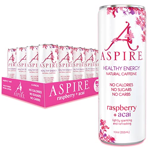 Aspire Healthy Energy, Raspberry Acai, 24 Pack, Sugar Free Energy Drink,12 oz Cans, 80 mg of Natural Caffeine, Zero Sugar, Sparkling Caffenated Drink, Natural Energy with Vitamins B & C, Keto Drink, Vegan and Kosher Friendly