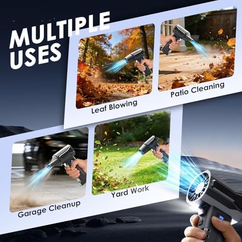 BOLYDOOM Portable Dust Blower Cordless - 105,000 RPM Handheld Blower Duster with 5 Nozzles & LED Light, Battery Powered Turbo Jet Blower for Yard Work, Patio Cleaning (Satin Black) — view 6