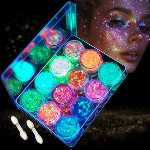 Festival Paillettes Visage, Gel à paillettes pour le corps, Fluorescentes 12 Couleurs, Facile à Appliquer, Accessoire Pour Fête, Halloween, Carnaval, Maquillage Cheveux & Ongles