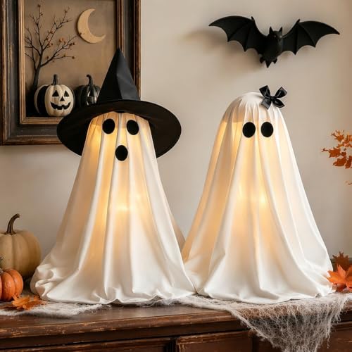 Eucehlre Light-Up Ghost Halloween Decor Set for Tables, Shelves, and Mantels