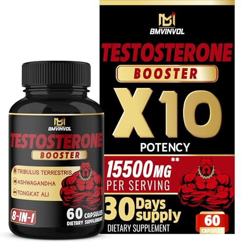 Natural Testosterone Booster for Men 15500 mg - The Strongest Testosterone Booster - Increase Strength Stamina Energy- Endurance Test Boost Muscle Growth- 60 Capsules