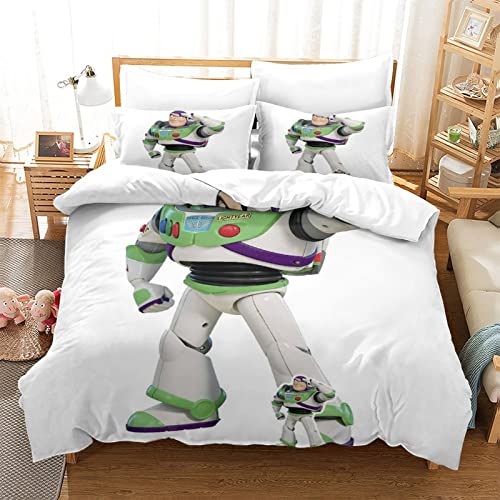 Juego De 3 Piezas Cama Toy Story Impreso En 3D Buzz Lightyear con Funda De Almohada, Funda De Edredón con Cierre De Cremallera, Funda De Edredón De Microfibra Suave Queen(228x228cm)